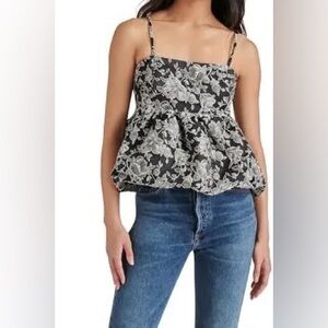 NWT Floral Brocade Steven Madden Bodi Peplum Top Size Large Date Night Romantic